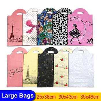 

30-50pcs Various Patterns Clothing Plastic Bag Lacework With Handle Shop Gift Shopping Bag Packaging Plastic Handle Bags
