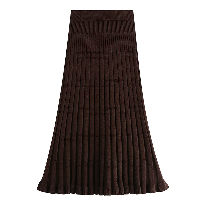 Шерхуре осень высокая талия трикотажная трапециевидная длинная юбка в полоску Женская Зимняя Теплая юбка Faldas Jupe Femme Saia - Цвет: Коричневый