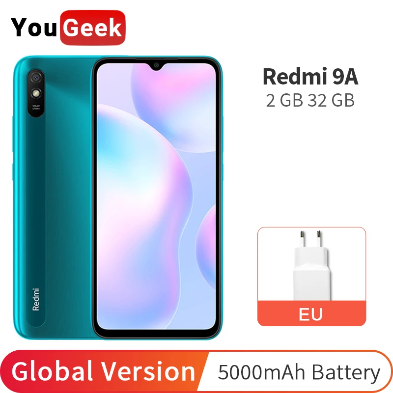 Оригинальная глобальная версия Xiaomi Redmi 9A 2 ГБ 32 ГБ 9 A Мобильный телефон 5000 мАч MTK Helio G25 Восьмиядерный 13 МП AI камера 6,53