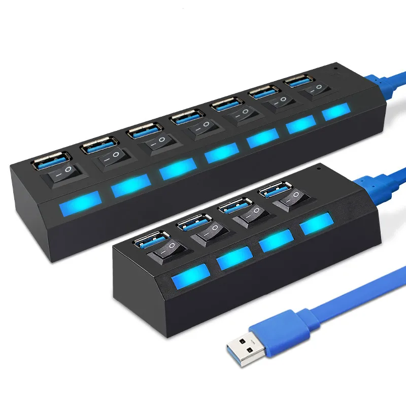 USB 3,0 концентратор Мульти USB разветвитель 4/7 порт расширитель несколько USB 3 Hab с адаптером питания USB3.0 концентратор с переключателем для ПК