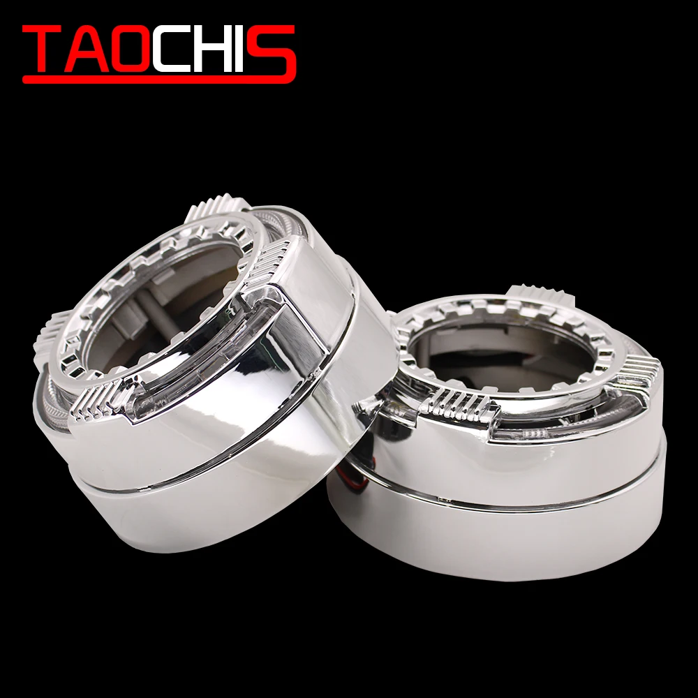 

TAOCHIS 2.5 Inches MINI H1 Bi Xenon Projector Lens Shroud Car Headlights Mask Chrome Color Light Guide Angel Eyes White Red Blue