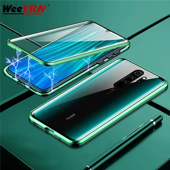 

360 Metal Magnetic Adsorption Case Cover For Xiaomi Redmi note 8 Pro Redmi Note 7 Pro Funda Double Tempered Glass Cover Case