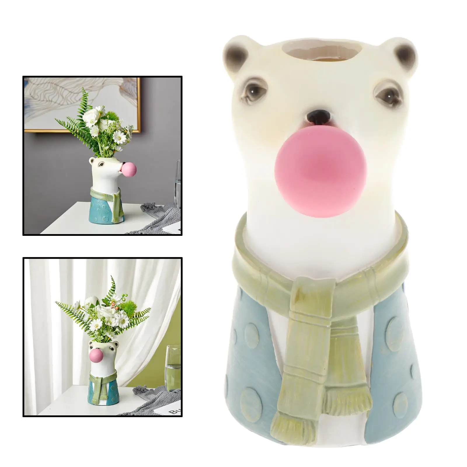 2Pcs Mini Animal Head Shape Desktop Dry Flower Vase Planter Pot Sculpture 