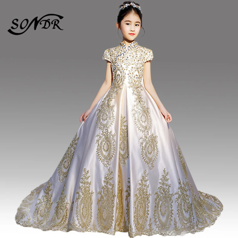 lace flower girl dress with train