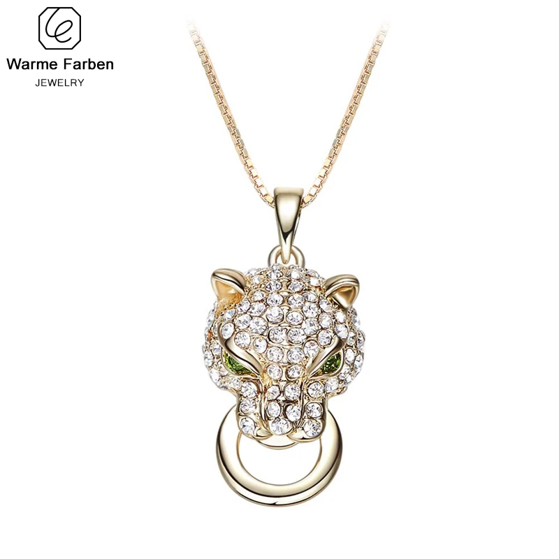 Warme Farben Кристалл от Swarovski ожерелье Личность Стразы подвеска в форме головы леопарда ожерелье Золото массивные ювелирные изделия воротник