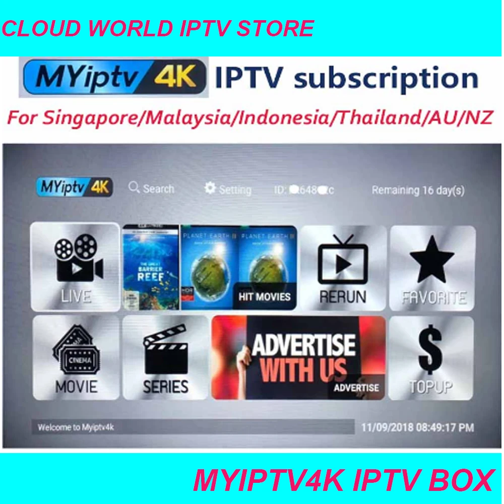 

Myiptv4K IPTV subscription 350+Channels IPTV for Malaysia Singapore Thailand Australia nd USA for android tv box smart ip tv box