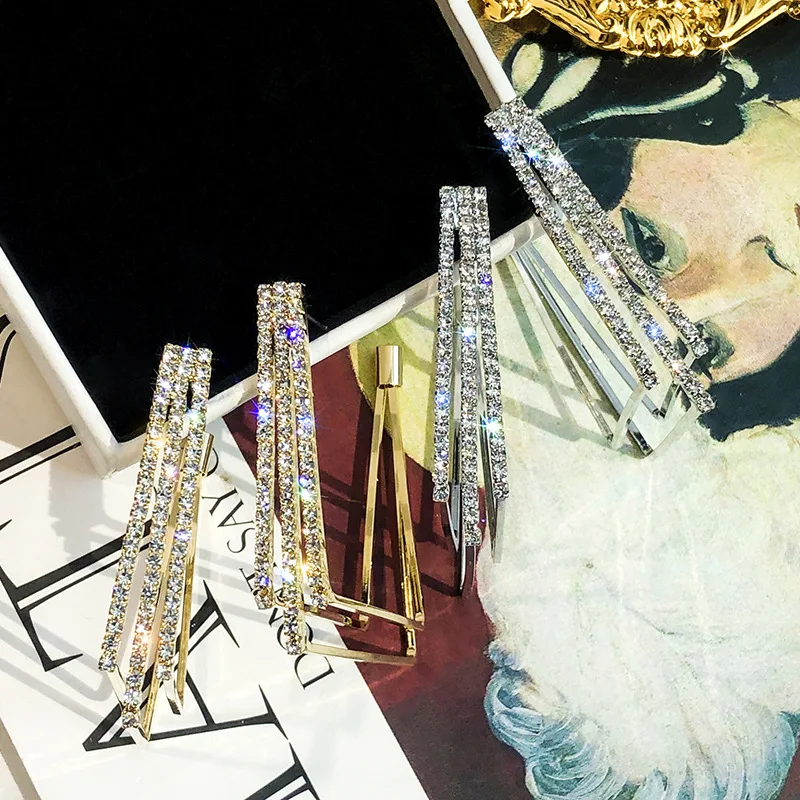 

DREJEW Gold Silver Square Rhinestone Alloy Statement Earrings 2019 925 Drop Earrings for Women Wedding Fashion Jewelry HE2921