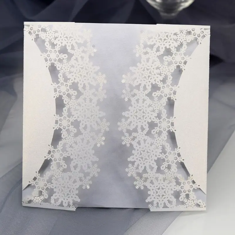 10pcs/set Snowflake Laser Cut Hollow Wedding invitations Cards Lace Hemp Rope Invite Envelopes For Engagement Bridal Shower E65B