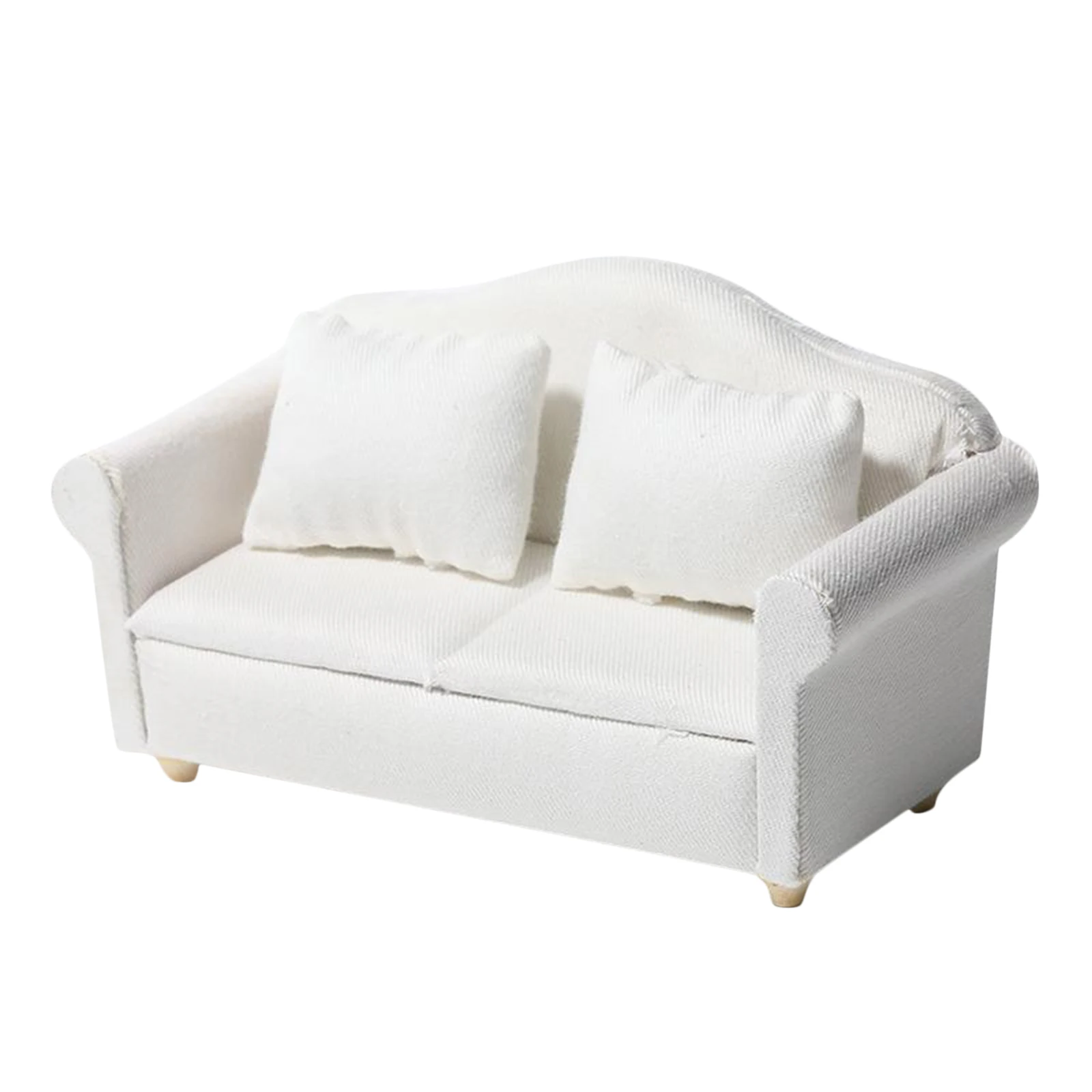 Handcrafted White 1:12 Wooden Double Sofa Love Seat Dollhouse Miniatures Furniture Living Room