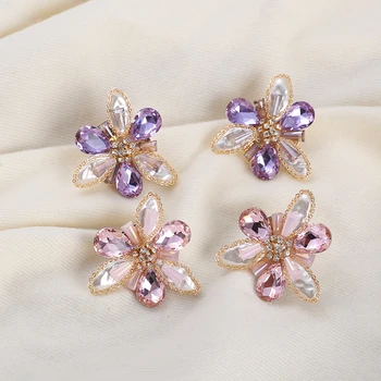 

Ztech Korean Big Handmade Purple/Pink Crystal Flower Stud Earrings For Women Girls Fashion Boucle d'oreille Brincos Jewelry