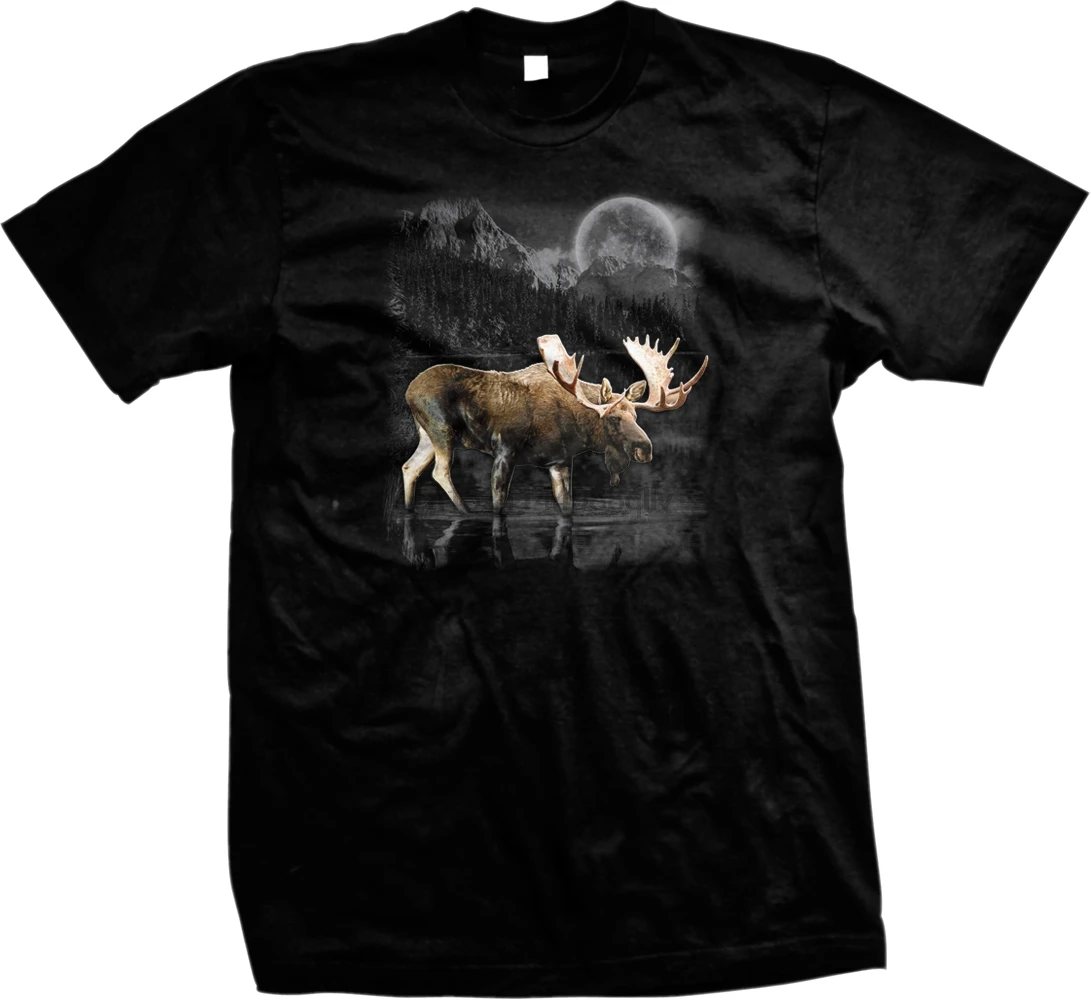 

Moose Moon Mountains Spirit Animal Wilderness Nature Mens T Shirt