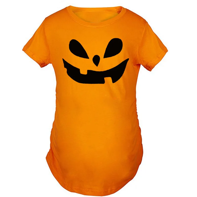Orange Telotuny Одежда для беременных Хэллоуин для женщин sudadera lactancia Короткие топы для беременных с принтом лица блузка с символикой Хэллоуина - Цвет: Orange