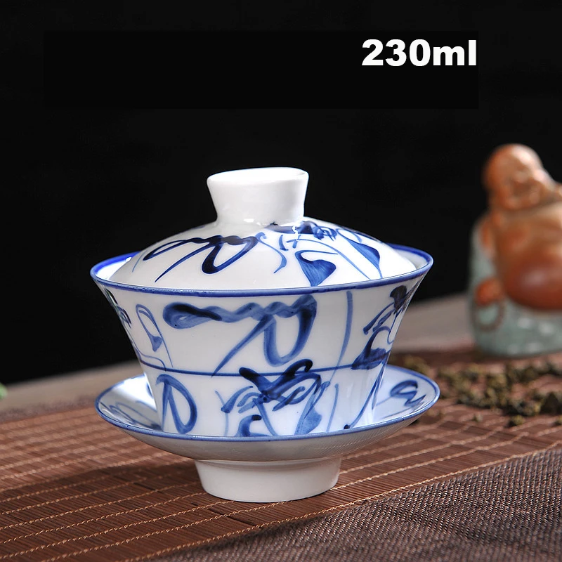230 мл/330 мл китайский стиль Gaiwan керамическая голубая и белая фарфоровая чайная чаша Tureen мастер чашка блюдце посуда для напитков посуда для чая ремесла - Цвет: B3
