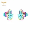 Small Earrings for Girl Hollow Vintage Design Fatima Hamsa Hand Stud Earring Jewelry Golden Stainless Steel Women Accosseries 6