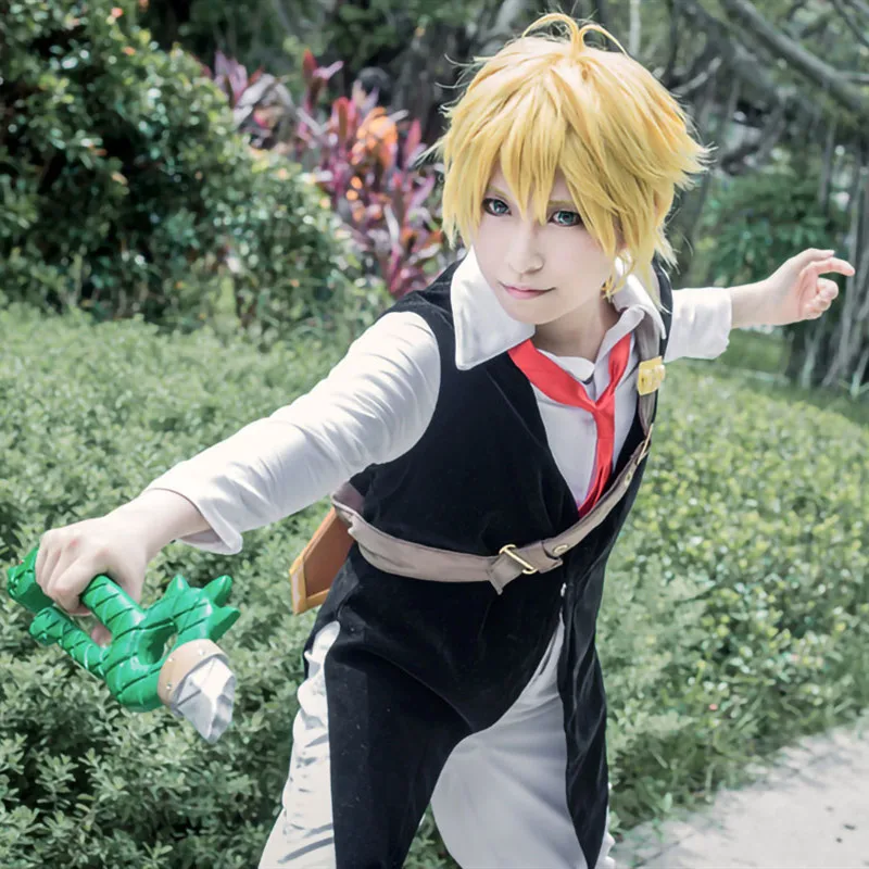 The Seven Deadly Sins Аниме Дракон Sin of Wrath Meliodas Косплей Костюм Полный комплект Униформа рубашка+ жилет+ брюки+ галстук парик