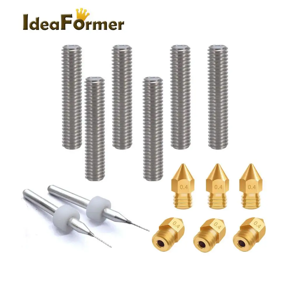 5pcs M6x30 Extruder 1.75mm Tube+5pcs 0.4mm MK8 Brass Nozzle for Anet A8 Prusa I3 