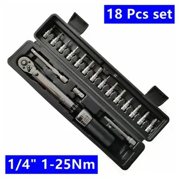 

18pcs/set Profession Bicycle Tool Torque Wrench Set Preset Type 1-25Nm 1/4 Inch Adjustable Bicycle Accessories Torque Tool Kit