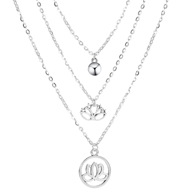 

Three-layer Fashion Simple Retro Style Neck Chain Clavicle Chain Necklace Fashion Temperament Lotus Multi-layer Necklace Female