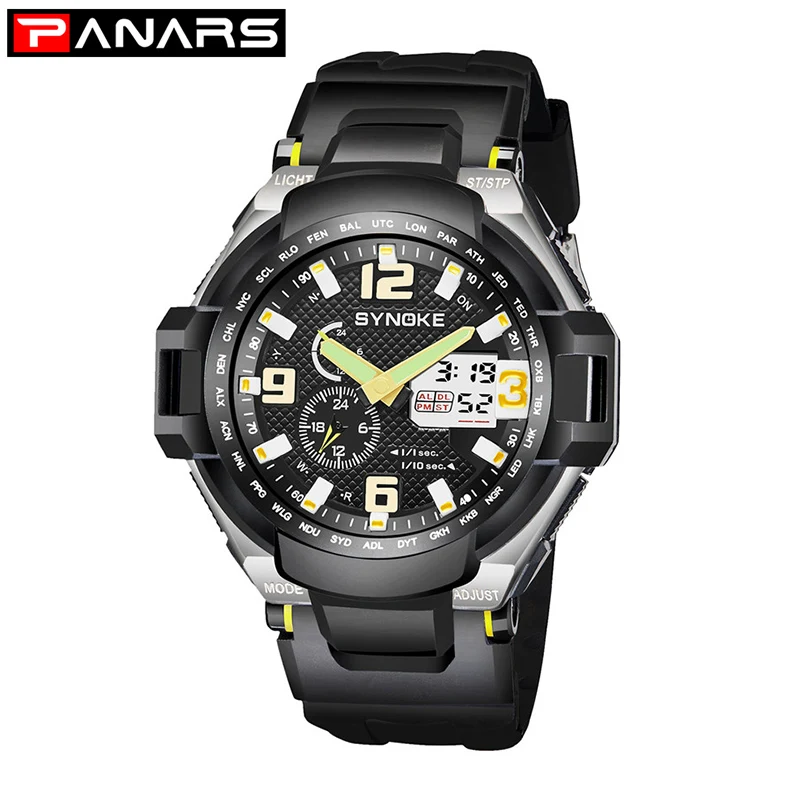 

SUMTOCK Men's Watch Dual Display Shock Military Quartz Watch Man Night Light Alarm 50m Swimming Waterproof Watches Men 2019