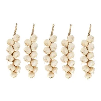 

5pcs Simulation Garlic Strings Table Display Home Kitchen Garden Hanging Decorations Artificial Lifelike Food Vegetables