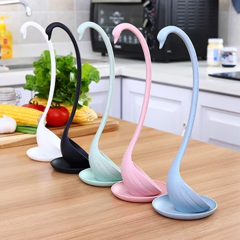 

Kitchen Swan Soup Spoon Standing Long Handler Porridge Spoon With Tray Kitchen Cooking Tools Tableware Cooking Accessories