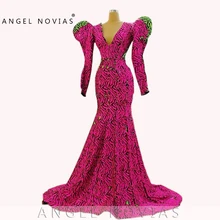 Вечернее платье русалки с длинными рукавами и блестками, Abendkleider, розовое платье в арабском стиле