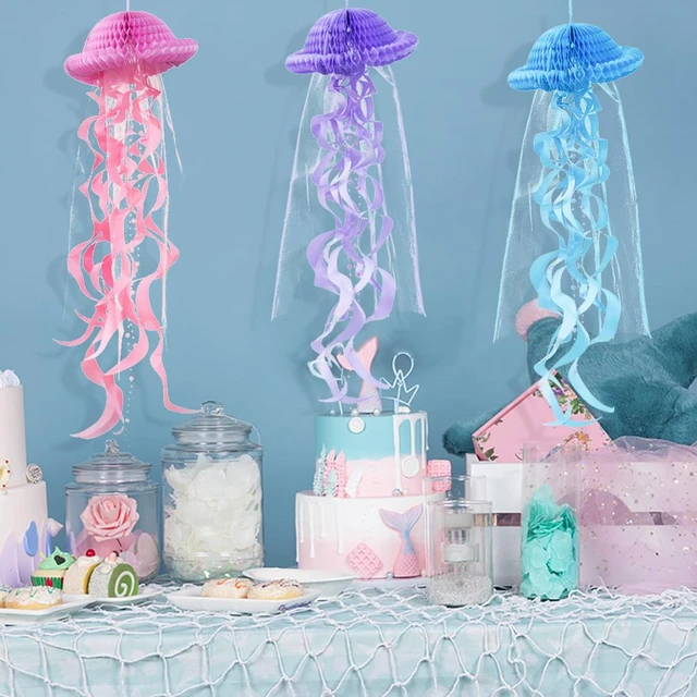 Ocean Party Decor Clear Bubble Garlands Hanging Jellyfish Paper Lantern  Honeycomb Mermaid Under The Sea Birthday