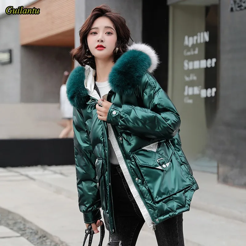 

Guilantu Winter White Duck Down Coat Women Plus Size Casual Short Padded Parka Mujer Fashion Fur Collar Hooded Puffer Jacket