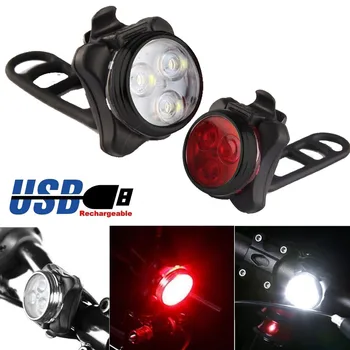 

High Quality Bright Cycling Bicycle 3 LED Bike Head Front Rear lights 4 modes USB Rechargeable Tail Clip Light Lamp Waterproof