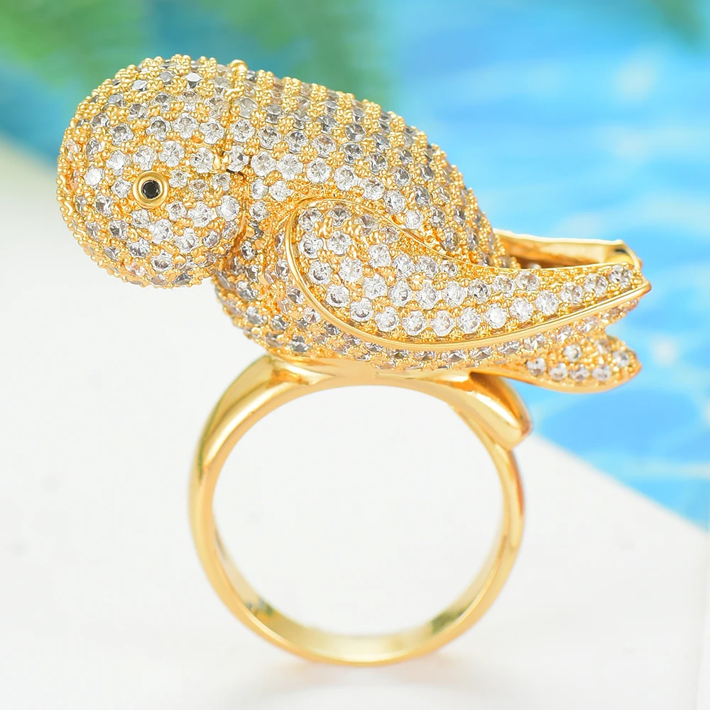 Missvikki роскошный Европейский голубь мира Кольца Птицы персонализированные для благородных женщин вечерние шоу украшение на палец уникальное кольцо полный тонкий CZ - Цвет основного камня: Gold
