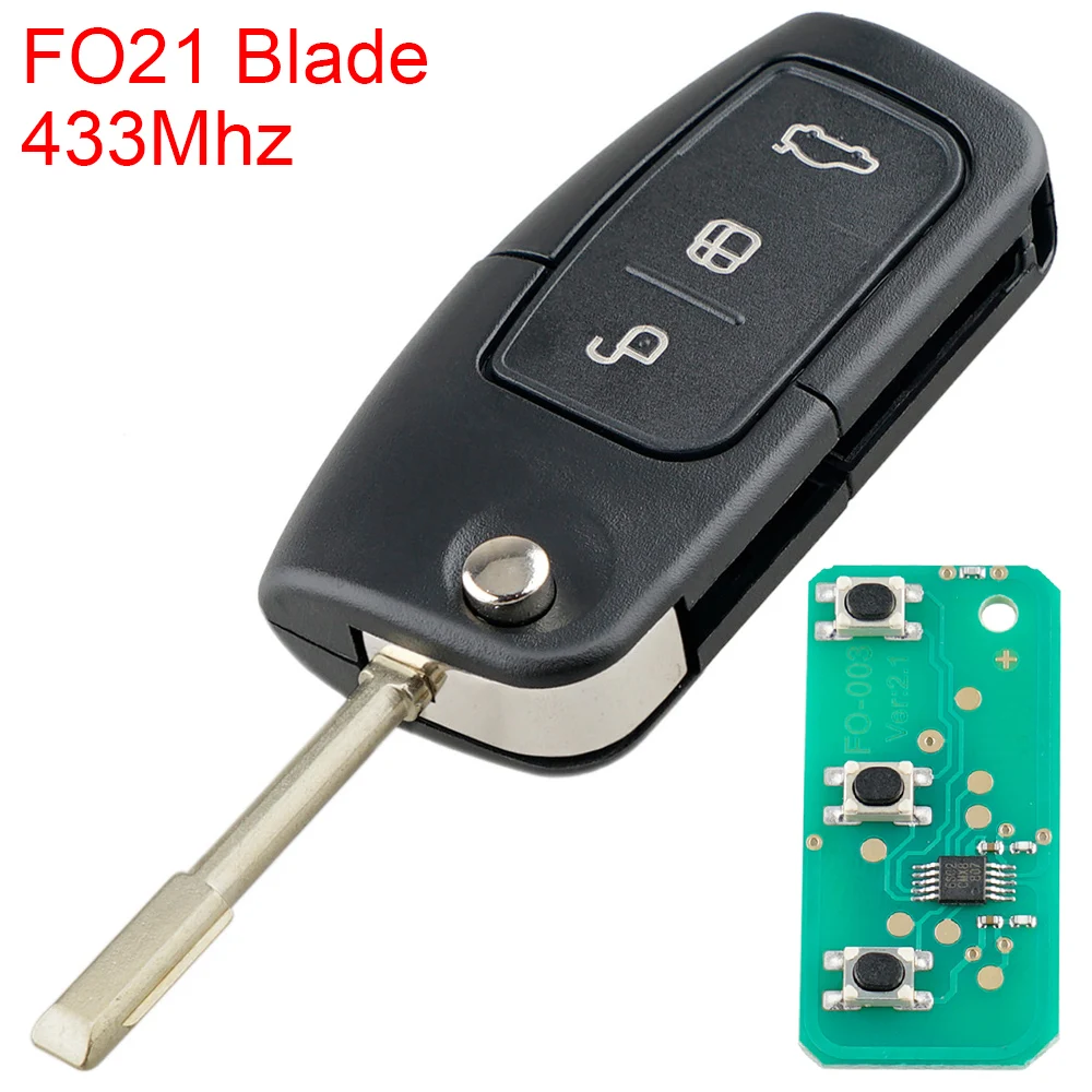 

433 Mhz 3 Button Black Remote Car key Fob with 4D63 40Bit Chip and Uncut Blade Fit for Ford Monde FIESTA S MAZ GALAXY