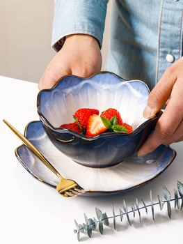

Creative Ceramic Household Fruit Flower-shaped Dessert Small Fresh Dinner Plate Bowl Combination 2 Piece Set