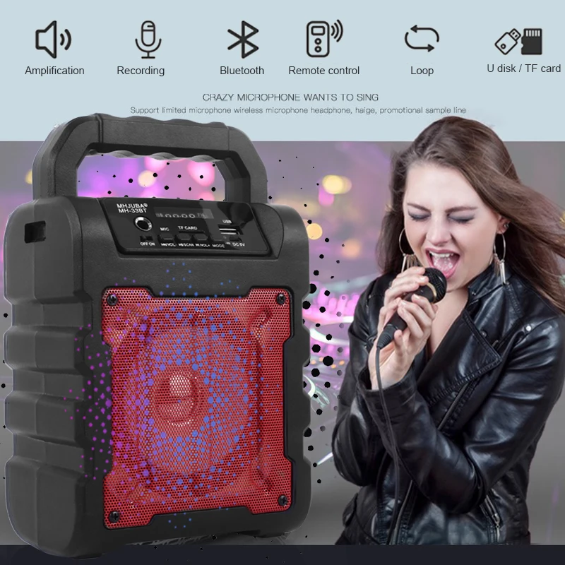 Large Size Bluetooth Speaker Wireless Sound System Bass Stereo with LED Light Support TF Card FM Radio Outdoor Sport Travel