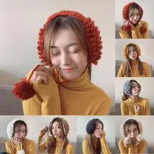 Корейская версия, Зимняя мода, женские милые помпоны, теплые шерстяные вязанные наушники, наушники, подарок, милые теплые вязаные наушники, наушники