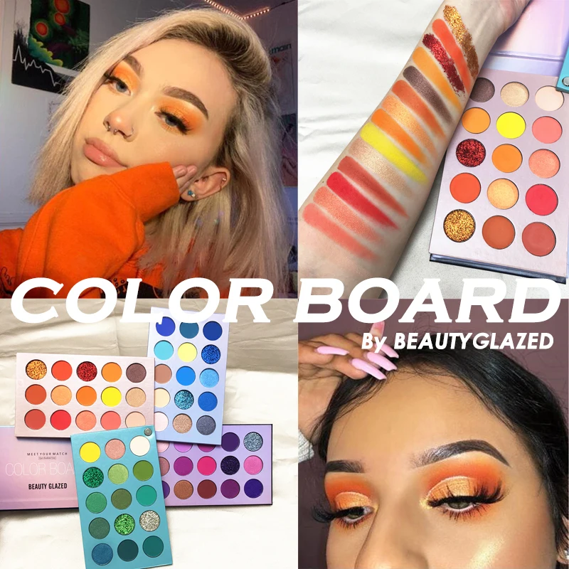 BEAUTY GLAZED New Arrival 4 in 1 Color Board Eyeshadow Palette Long Lasting 60 Colors Neon Eye Pigment Matte Glitter Shadow |