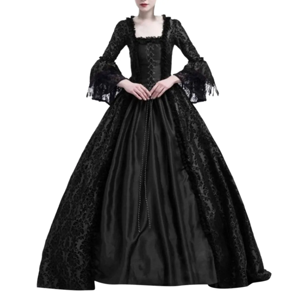 

2019 Women Retro Medieval Party Dress Princess Renaissance Cosplay Dress Lace Floor Length Patchwork Dress Vestidos De Fiesta