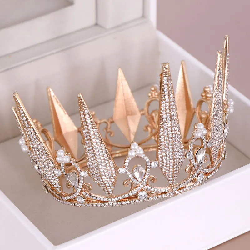 

FORSEVEN Baroque Round Gold Rhinestone Crystal Crowns Tiaras with Hair Combs Queen Princess Bridal Bride Wedding Hair Jewelry