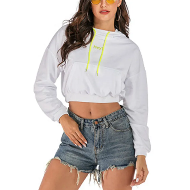 

2020 Women's Hoodies Casual Long Sleeve Cropped Top letter printed white for Holiday Shopping Dating Birthday Party Activities