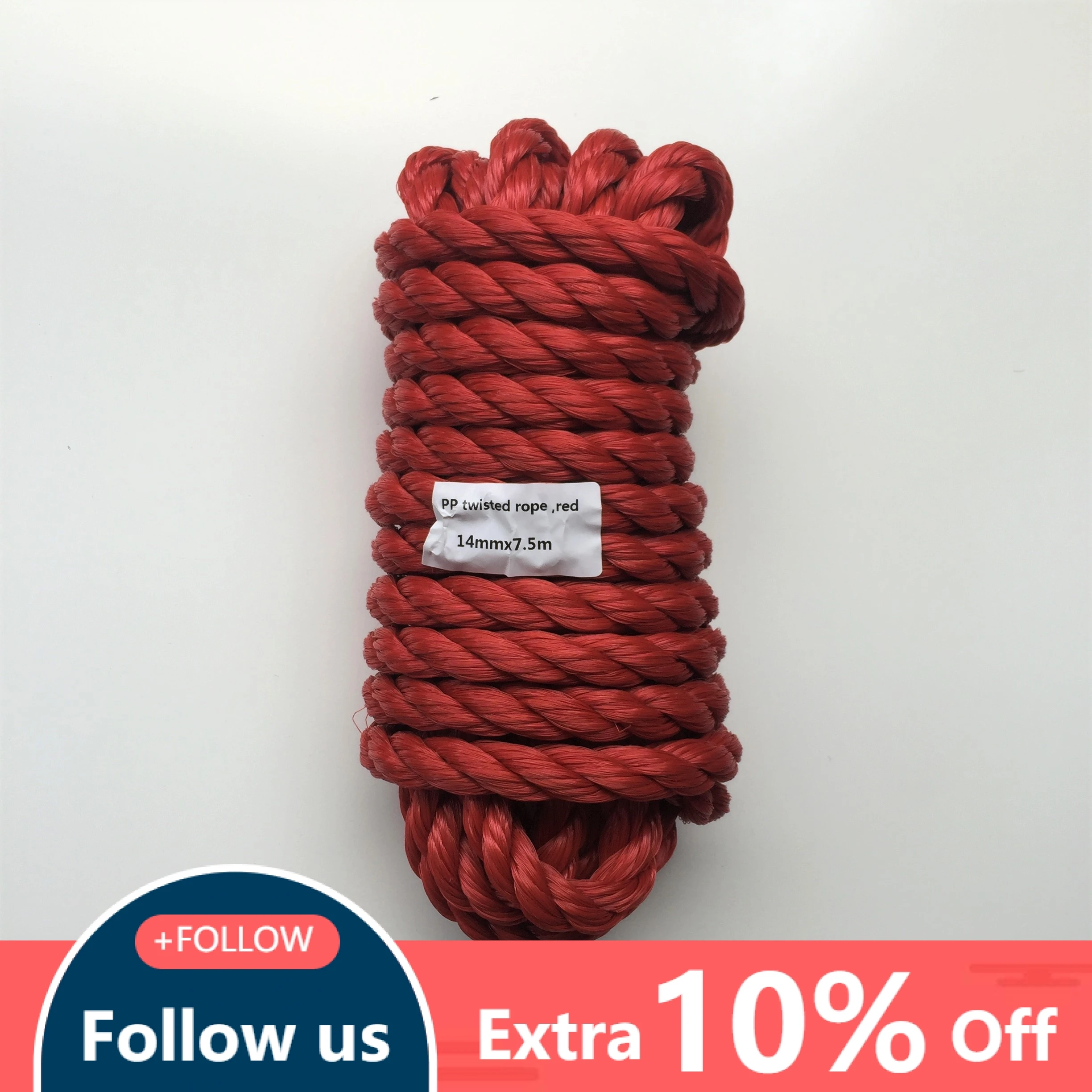 

Heavy duty 14mmx7.5m Red Twisted Polypropylene Rope Floating PP Rope Boat Rope Sailing Camping Secure Line Clothes Line