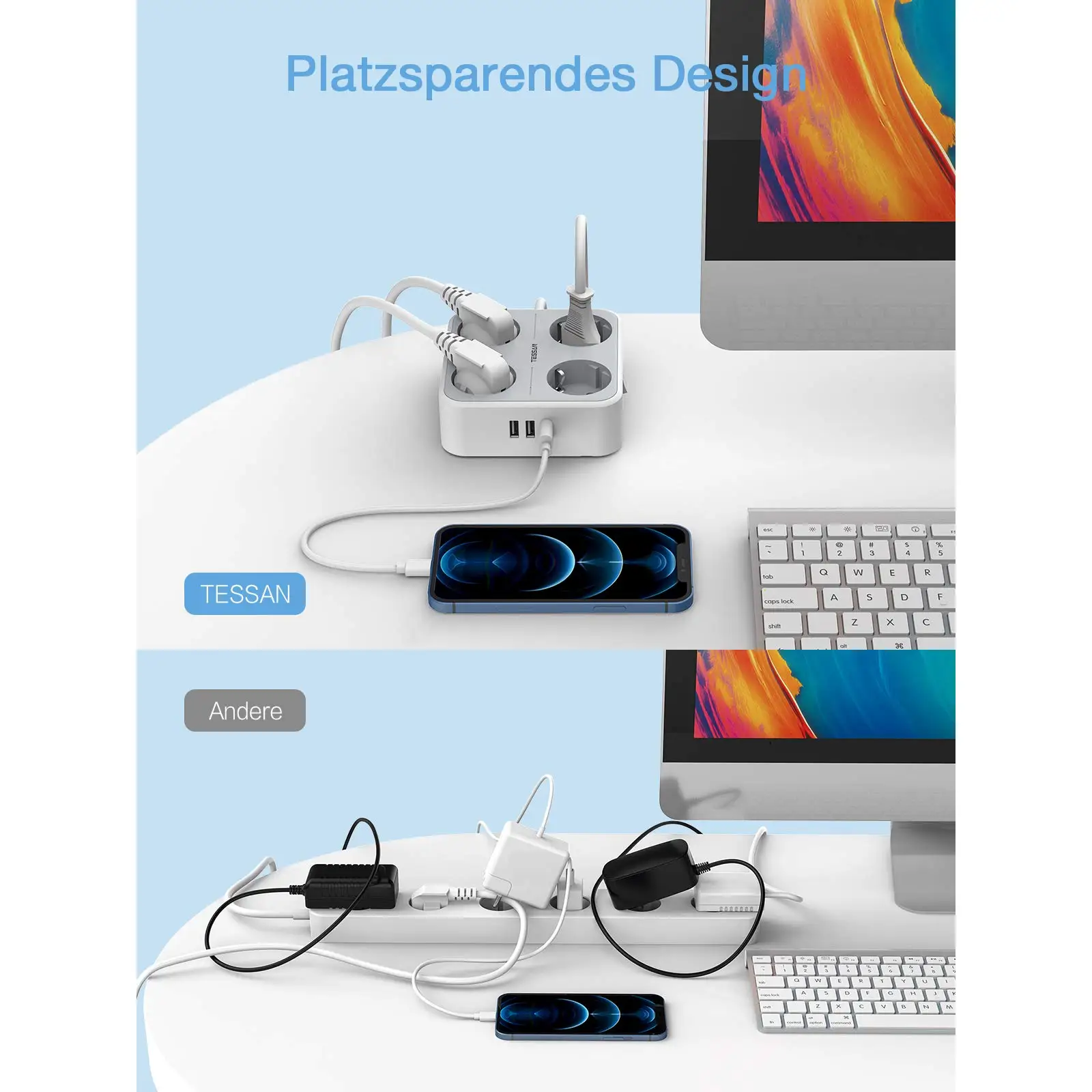 TESSAN EU KR ÷ , Ƽ ܼƮ Ƽ, 2m ͽټ ڵ,   ͽټ, 3 USB Ʈ, ѱ/ ġ