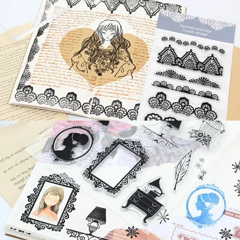 Силиконовые 9 узоров винтажная Цветочная рамка штамп Нетоксичная прозрачная