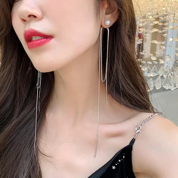 

Simple Long Snake Chain Tassel Drop Earrings Women Gold Silver Color Alloy Female Thread Dangle Earring Fashion Jewelry Brincos