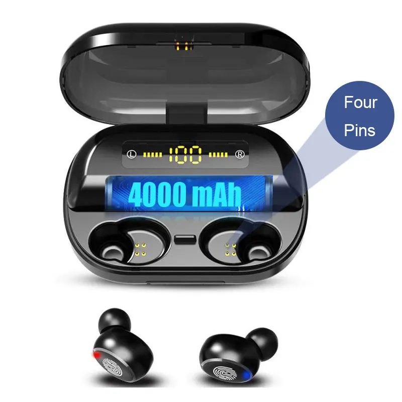 9D TWS 5,0 Bluetooth наушники беспроводные Bluetooth наушники 4000 мАч светодиодный дисплей стерео спортивные водонепроницаемые наушники с микрофоном - Цвет: Black 4000mAh