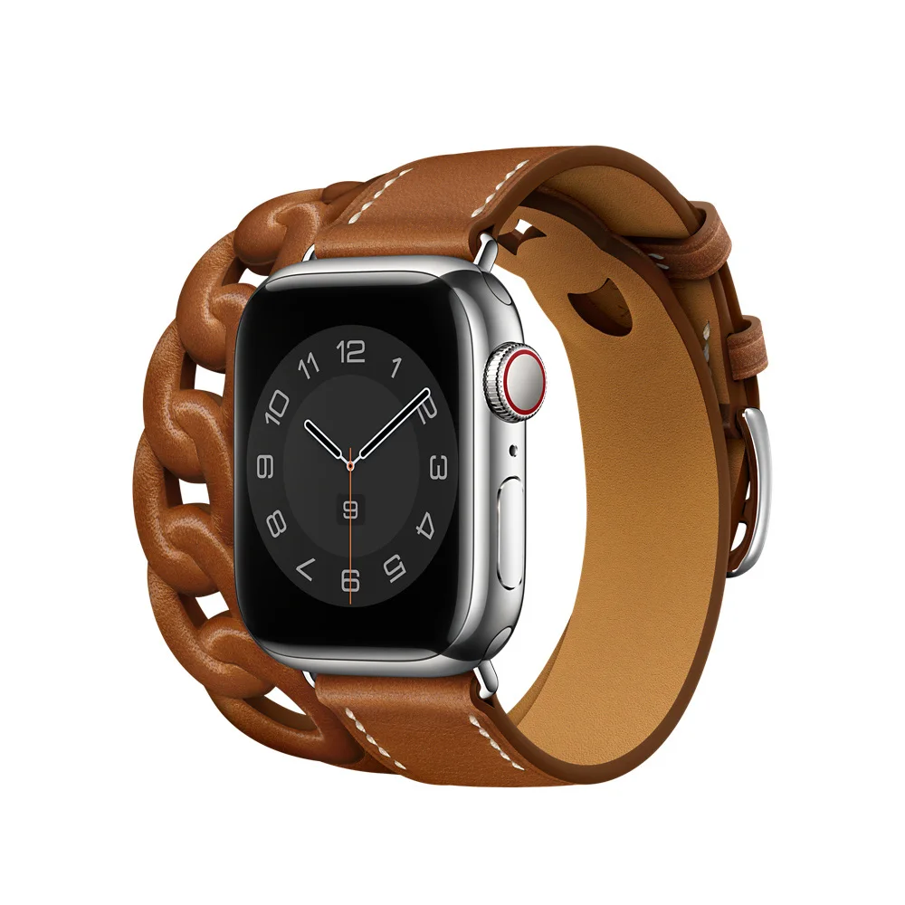 Ремешок Gourmette из натуральной кожи для Apple Watch band 40 мм 41 38 44 45 42 | Наручные часы