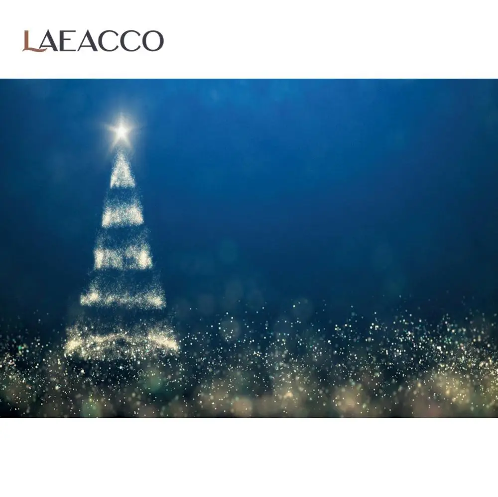 

Photo Backdrops Fantasy Christmas Tree Shiny Bulb Blue Solid Color Polka Dot Light Bokeh Party Baby Portrait Photo Background