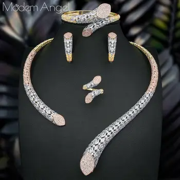 

ModemAngel Luxury Brand Super AAA Cubic Zirconia Copper Women Wedding Naija Bridal Necklace Bangle Earring Ring Dubai Jewelry