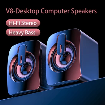 

V8 USB Wired Powerful Computer Speaker Bar Stereo Subwoofer Bass speaker Surround Sound Box for PC Laptop phone Tablet MP3 MP4