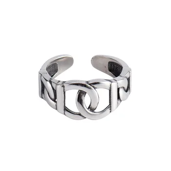 

FUN-BEAUTY New S925 Sterling Silver Ring Double Layer Interlaced Retro Vintage Old Fashion Personality Women's Ring Hand Jewelry