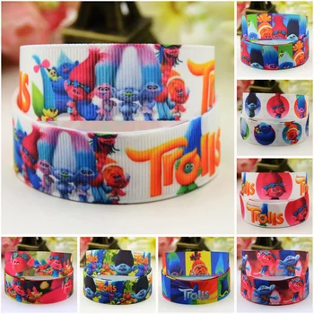 

22mm 25mm 38mm 75mm Ruban satin Trolls Cartoon Character printed Grosgrain Ribbon Hair Accessories party decoration 10 Yards