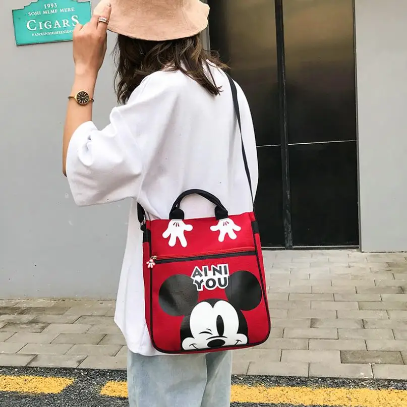 Anime Mickey Mouse Double Shoulder Bag Women Bag Canvas Bag Trend Female  Cosmetic Bag Student Bag Large Capacity Plush Bag - AliExpress